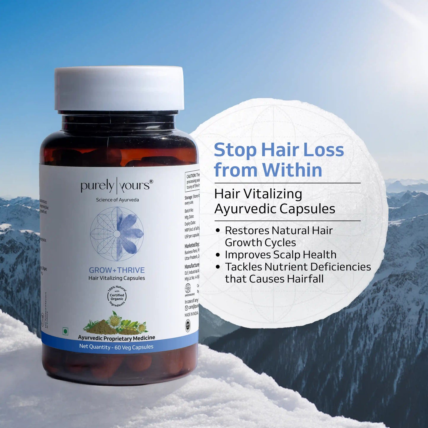 Grow + thrive Hair Growth Ayurvedic Capsules