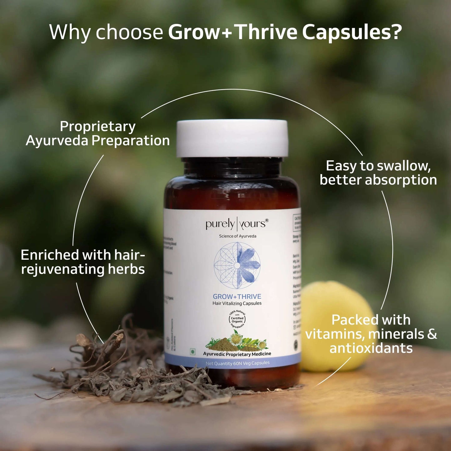 Grow + thrive Hair Growth Ayurvedic Capsules